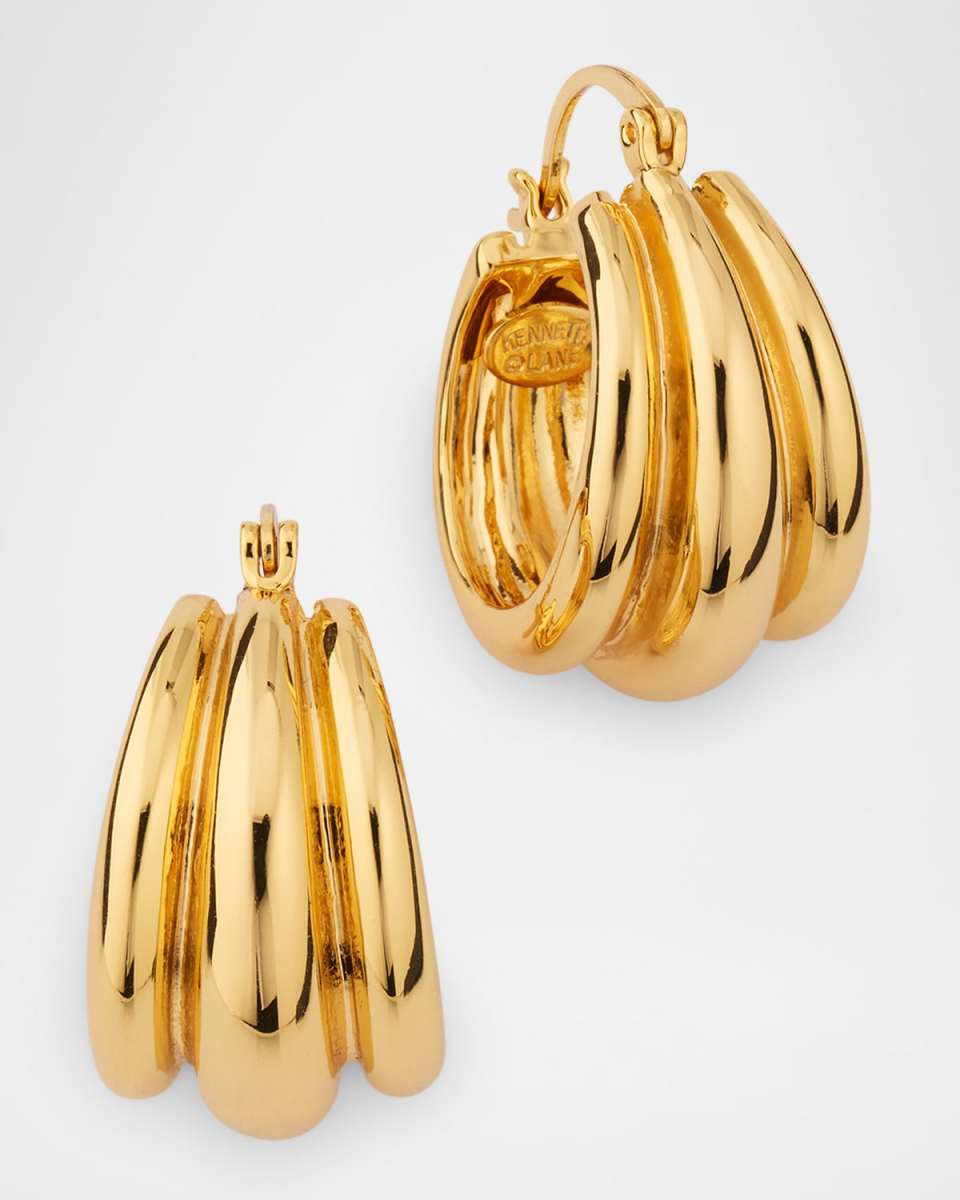 Triple-Row Hinged Post Hoop Earrings